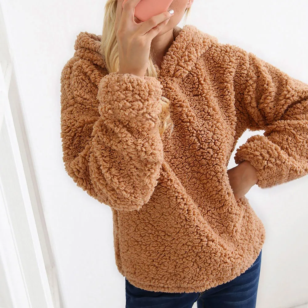 Women Hoodies Winter  Casual Solid Hoodie O-Collar Full Sleeve Warm Jumper Outwears Top Female Sweatshirt L0717