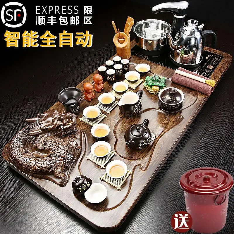 Fully Automatic Tea Set Set Household Whole Set Of Purple Sand Kungfu Solid Wood Tea Tray Drinking Tea Ceremony Tray Tea Table T