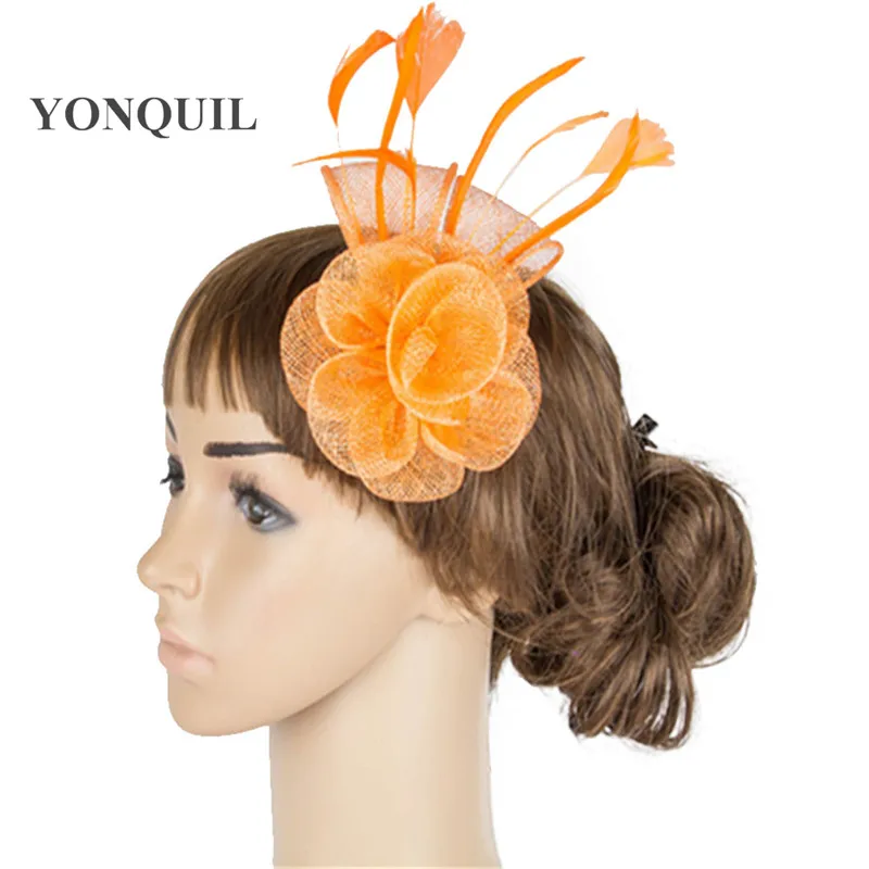 

Элегантная женская искусственная Цветочная красная желтая Свадебная головная уборка с перьями для женвечерние церкви