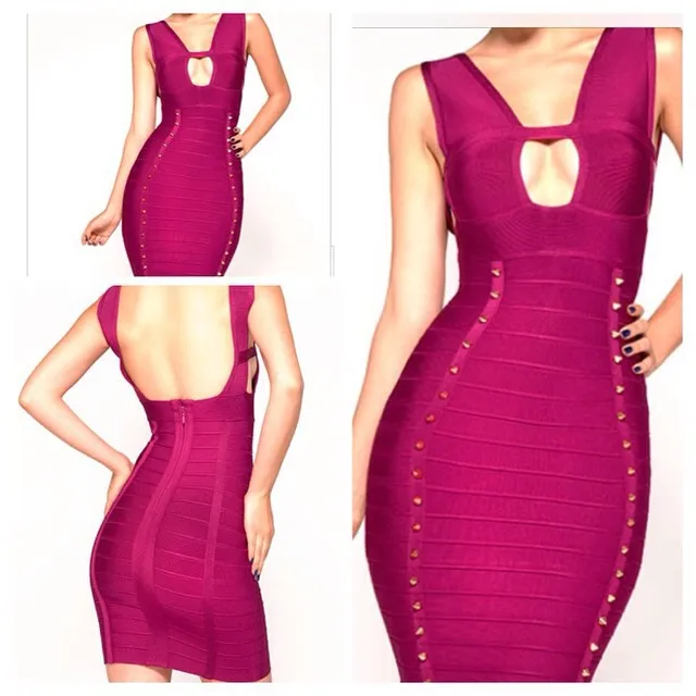 Dropship purple sleeveless cut out low back sexy bandage dresses rivets