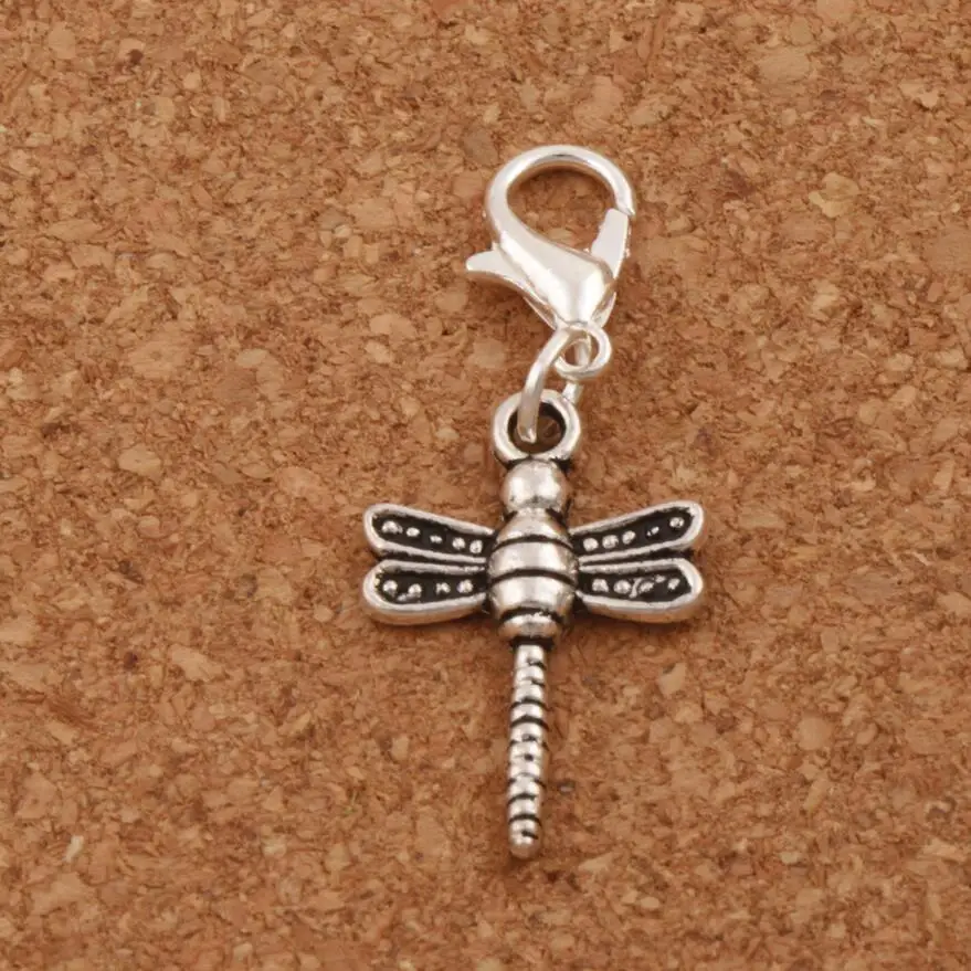 

25pcs Dots Dragonfly Heart Floating Lobster Clasps Charm Beads 14.1x35.5mm Antique Silver Charms C967