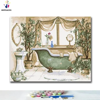 

DIY Coloring paint by numbers Bathroom furniture paintings by numbers with kits 40x50 framed