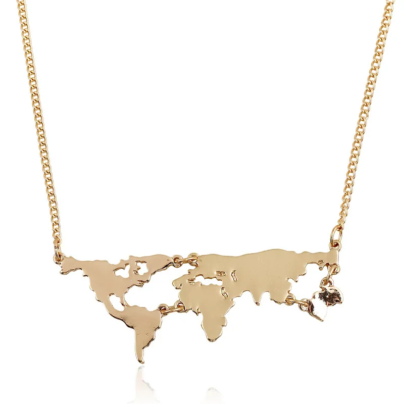 

Wholesale Gold & Silver World Map Necklace Women Globe Necklace Personalized Travel Necklace Rose Gold Earth Jewelry