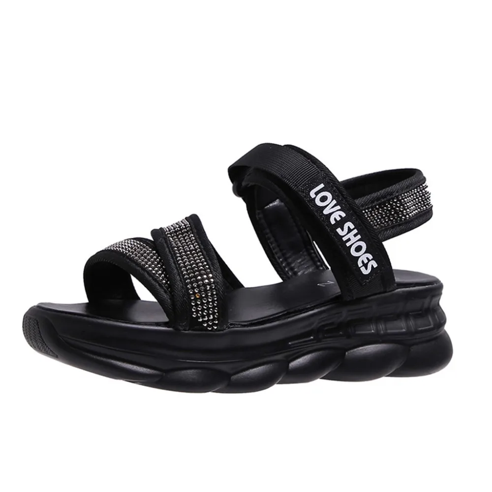 2019 Women's pine high heel sandals fabric casual open toe sandals crystal ladies sandals letters thick gladiator sandals 40J2 (2)