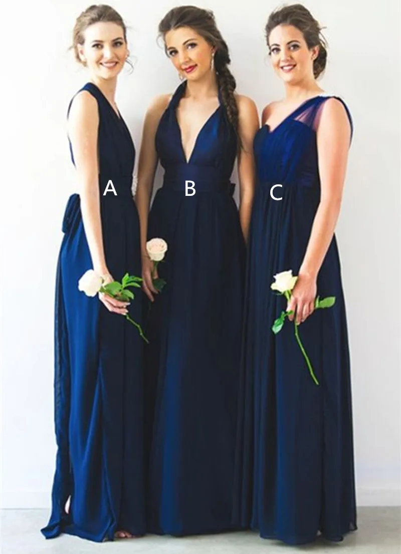 3 вида стилей на заказ темно-синее простое шифоновое длинное свадебное платье