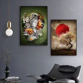 

Japanese Lotus Buddha statue Japan Iroha poster Art Canvas Poster Wall art for Living Room No Frame