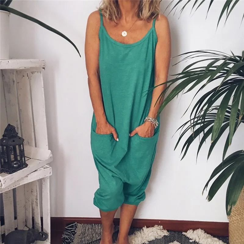 Women Sexy Spaghetti Strap Sleeveless Wide Leg Jumpsuit Summer Elegant Solid Casual Rompers Pockets Playsuits Loose Overalls Women Sexy Spaghetti Strap Sleeveless Wide Leg Jumpsuit Summer Elegant Solid Casual Rompers Pockets Playsuits Loose Overalls