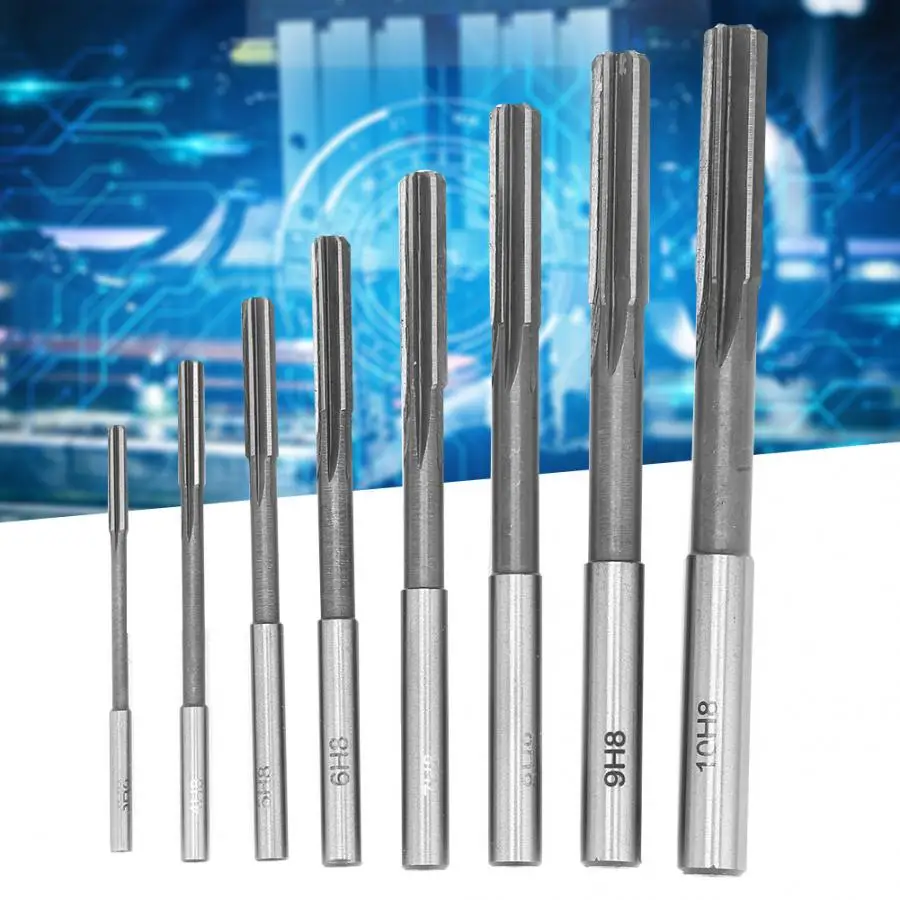8 pcs Milling Reamer HSS H8 Straight Shank Machine Reamer Set 3/4/5/6/7