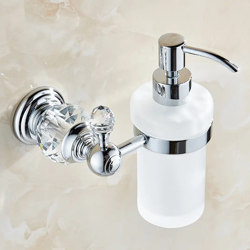 Современный прозрачный кристалл Ванная комната Оборудование Серебряный Хром Продукты Твердый латунный Аксессуары для ванной комнаты комплекты accessori Баньо - Цвет: Soap dispenser
