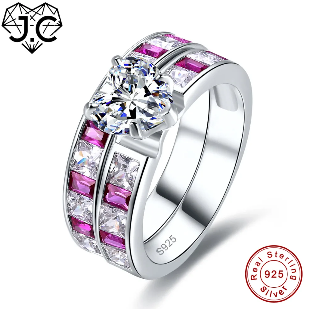 J.C Unisex Wedding Dismantled Fine Jewelry Women Ruby & Blue Sapphire & White Topaz Solid 925 Sterling Silver Ring Size 6 7 8 9