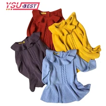 Вязаный свитер для девочек; милые платья принцессы с лепестковым воротником для маленьких девочек; платье «кроше» для маленьких девочек; Одежда для девочек; детское платье-свитер