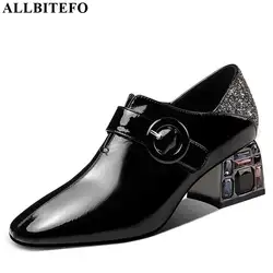 ALLBITEFO/цветные женские туфли из натуральной кожи на высоком каблуке со стразами; женская обувь на высоком каблуке; Женская Офисная обувь;