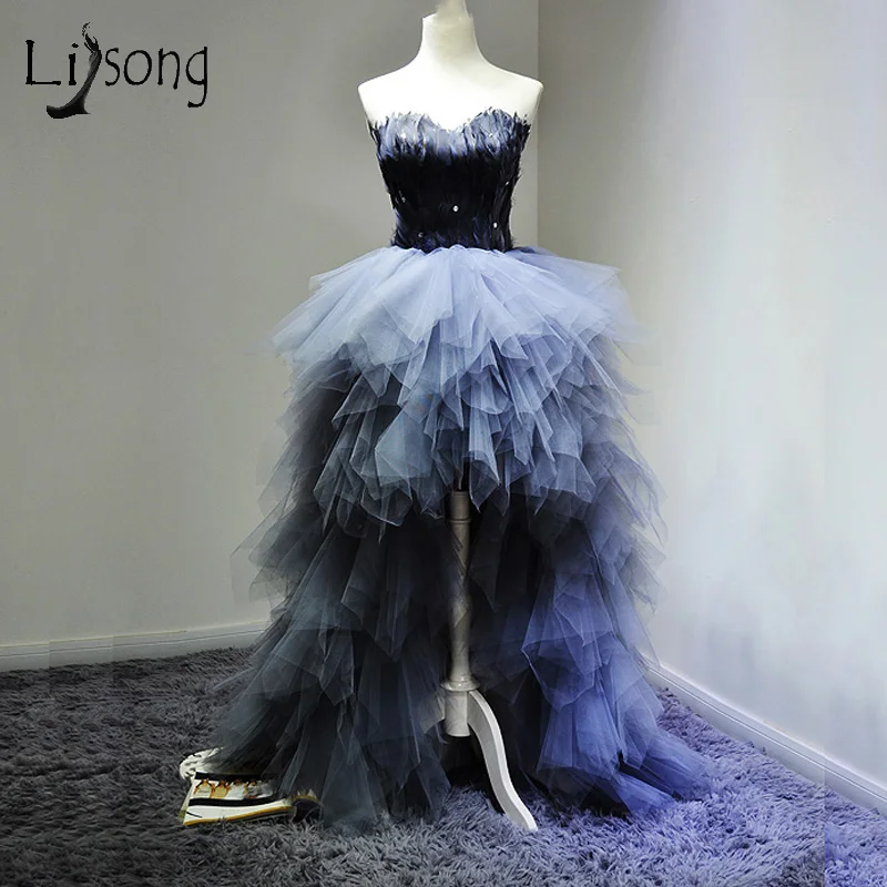 

Abiye 2017 Saudi Arabia Feather High Low Prom Dresses Ruffles Tiered Long Evening Dress Off Shoulder Dubai Abendkleider A180