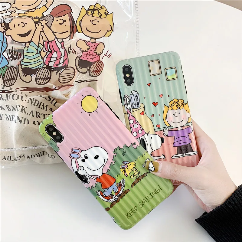 

Cartoon Charlie Brown Dog trunk Suitcase Phone Case For iPhone X XS Max Xr 8 7 6 6s Plus Japan Anime INS Cute Dog Gift Cover