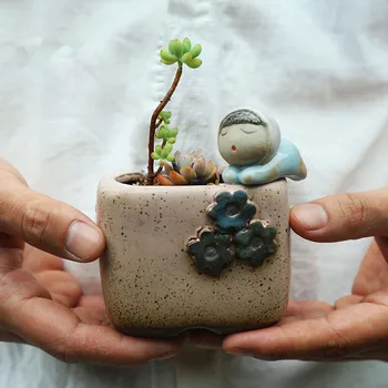 

1pc Ceramic Flower Pots Succulent Potted Pot Cartoon People Animals Plant Pots Desktop Balcony Garden Decoration Planters Gifts