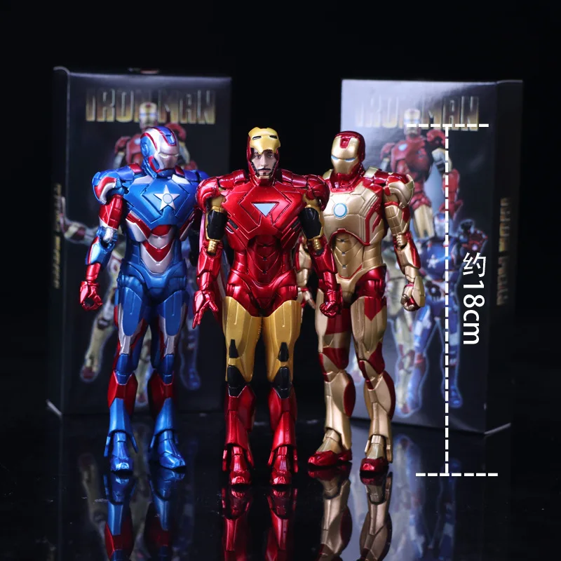 

Buona PVC No Incandescente Eroi Mobile Iron Man 3 Action Figure Patriot Tony Modello Giocattolo Regalo Squisito Box 3 Colori