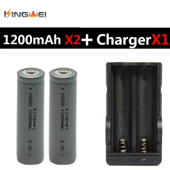 

100% Brand New KingWei Gray 1200mAh 2Pcs Batteries 18650 3.7v Rechargeable Li-ion Battery With Charger for LED Flashlight