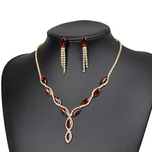 Mode Marokkaanse Charm Vrouwen Gold Sieraden Set Rode Kristal Ketting Oorbellen Nieuwe Jaar Party Geschenken Sieraden Accessoires(China)