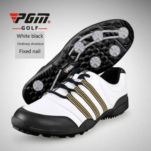 PGM мужские Водонепроницаемый дышащая Гольф спортивные Обувь фиксированной обуви шипы Спортивная обувь нескользящие износостойкие Туфли для гольфа 39- 45 - Цвет: black white 2