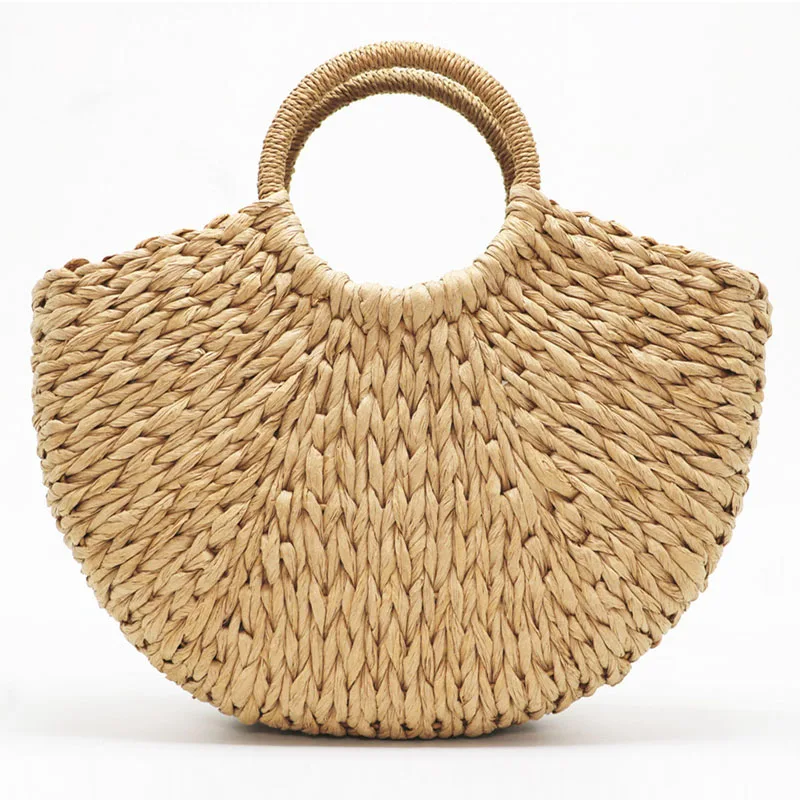 

New Women's Handbag Fashion Handmade Semicircle Moon-shaped Summer Woven Beach Bag Fashion Ladies Straw Bag Travel Shopping Tote