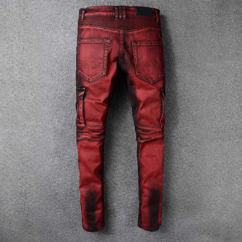Mcikkny Men's Slim Jeans Multi-pockets Straight Motorcycle Denim Trousers Fashion Designer Streetwear Jean Joggers Size 29-42
