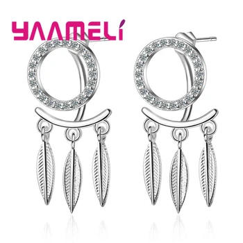 

New Fashion Bohemia Style Feather Pendant Earrings For Women Hot Selling 925 Sterling Silver Long Pendant Earrings For Weddings