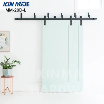 KIN MADE MM20D L Bypass double panel sliding barn wood closet door rustic black hardware