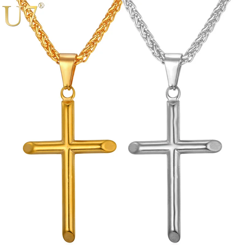 U7 Brand Thin Cross Necklaces & Pendants Women/Men Christmas Gifts Gold