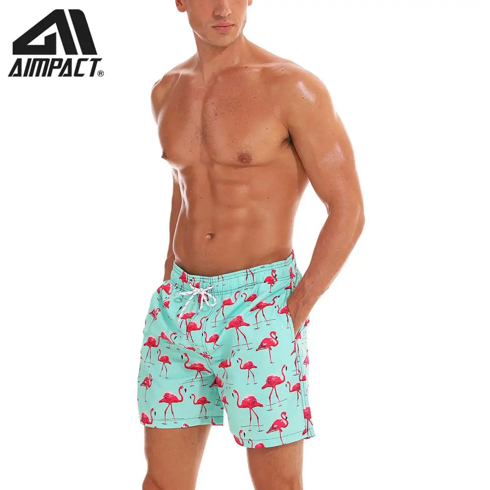 AIMPACT Men's Swimsuit Board Shorts Swimming Trunks for Men Beachwear Green Flamingo Sexy Swimwear with Mesh Lining AM2197 AIMPACT Men's Swimsuit Board Shorts Swimming Trunks for Men Beachwear Green Flamingo Sexy Swimwear with Mesh Lining AM2197
