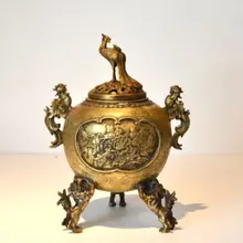 Разработка китайских антикварная имитация латуни дракон феникс и цветы Ладан горелки