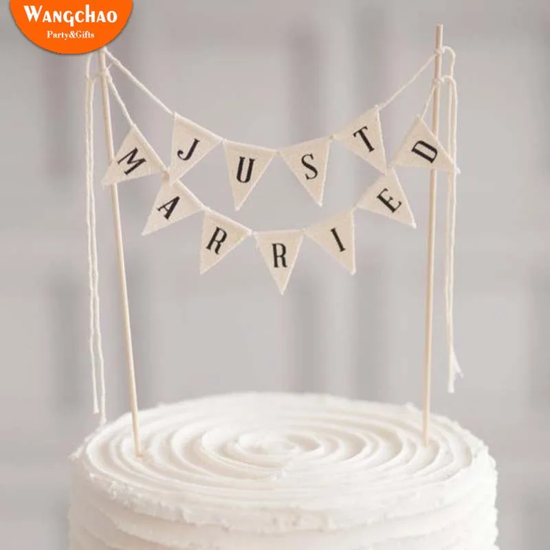 

High Quality Just Married Banner Cake Topper Wedding Decoration Romantic Wedding Cake Decora Party Supplies Cake Decorating