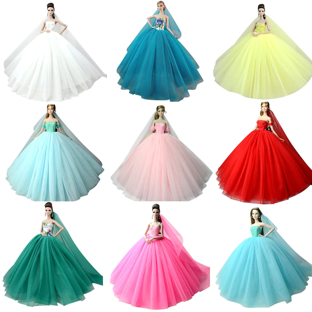 

NK Mix Doll Dress High Quality Handmade Long Tail Evening Gown Clothes Lace Wedding Dress For Barbie Doll Accessories Toys JJ