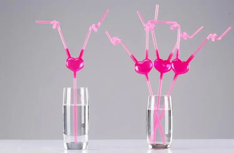 2 шт/10 шт! розовый двойной love art соломинка Гибкий двойной DIY Коктейльные Вечерние соломинки для бара