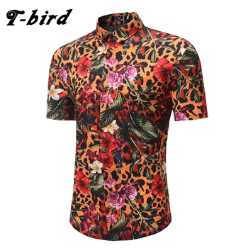 

T-bird 2018 New Men Dress Shirts Short Sleeve Print Shirt camisas masculina Men'S Hawaii Casual Shirt Summer Slim Tops Shirt 3XL