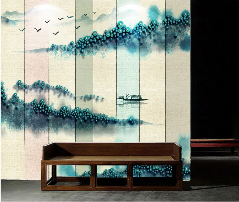 Новые китайские чернила и мыть украшения в форме ландшафта интерьера стены декоративная живопись на заказ гостиной обои