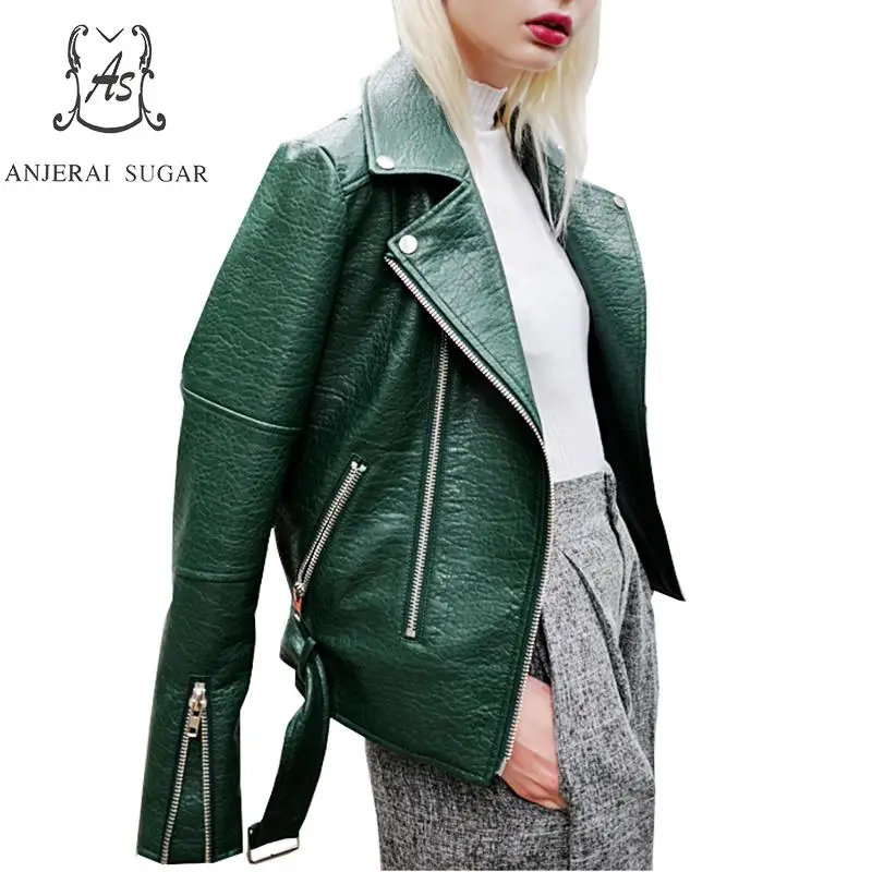 

PU Leather jacket Women coat Faux Leather green black blue Turn-down Collar Snake skin pattern motorcycle female short jackets