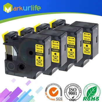 

4 Pack Replacement Labeling Tape D1 45808 Black on Yellow Cartridge Compatible for Dymo LabelManager Writer Maker 280 160 260P