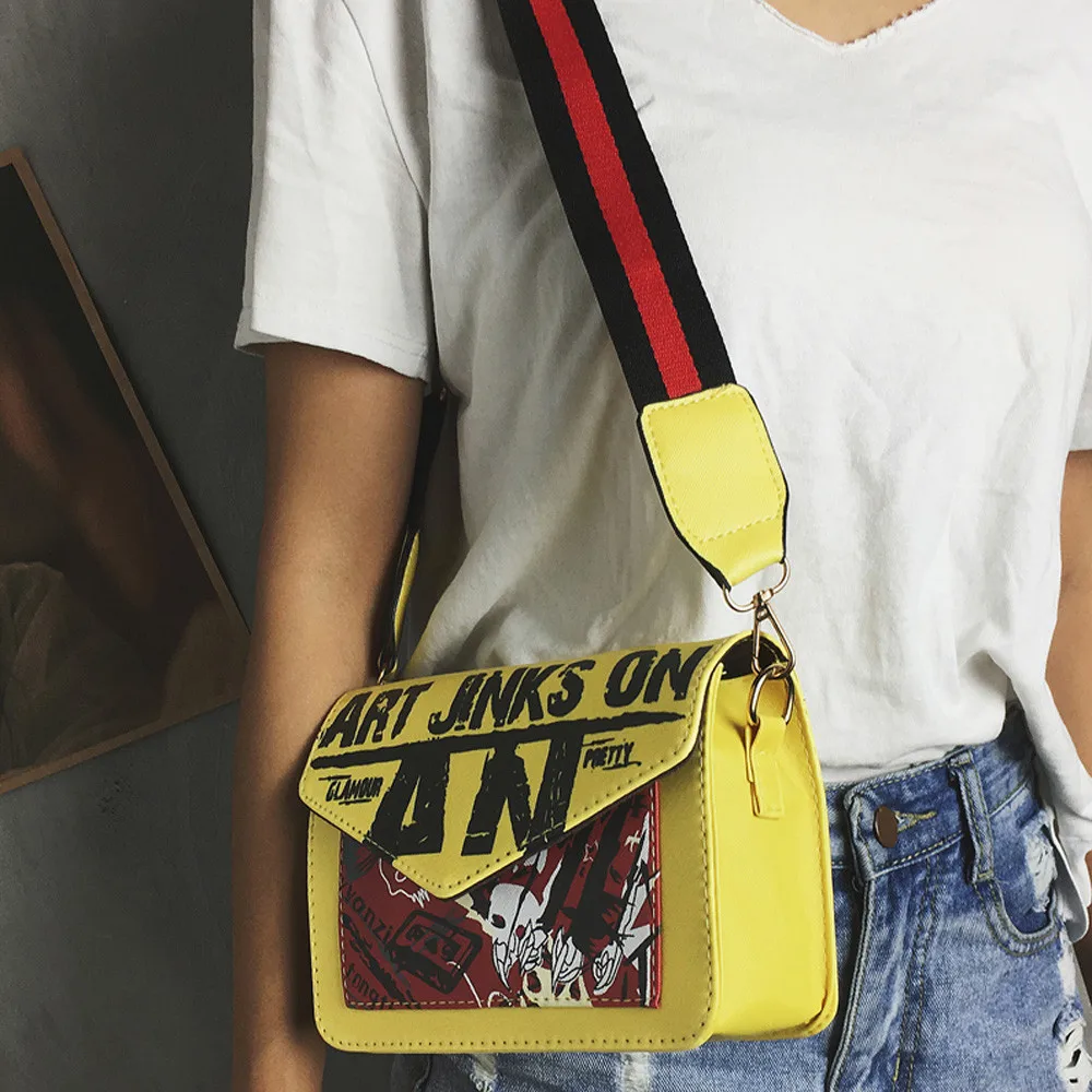 Новое поступление Для женщин сумка с надписью в стиле панк сумка Широкий сумка-мессенджер на плечевом ремне большая сумка-тоут дамских кожаных кошельков