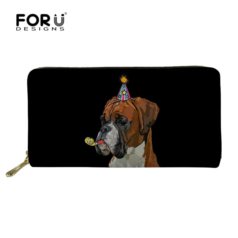 FORUDESIGNS Custom Images Christmas Boxer Dog Ladies Wallet Women Leather Purse Multifunction Women Wallet with Zipper Money Bag 