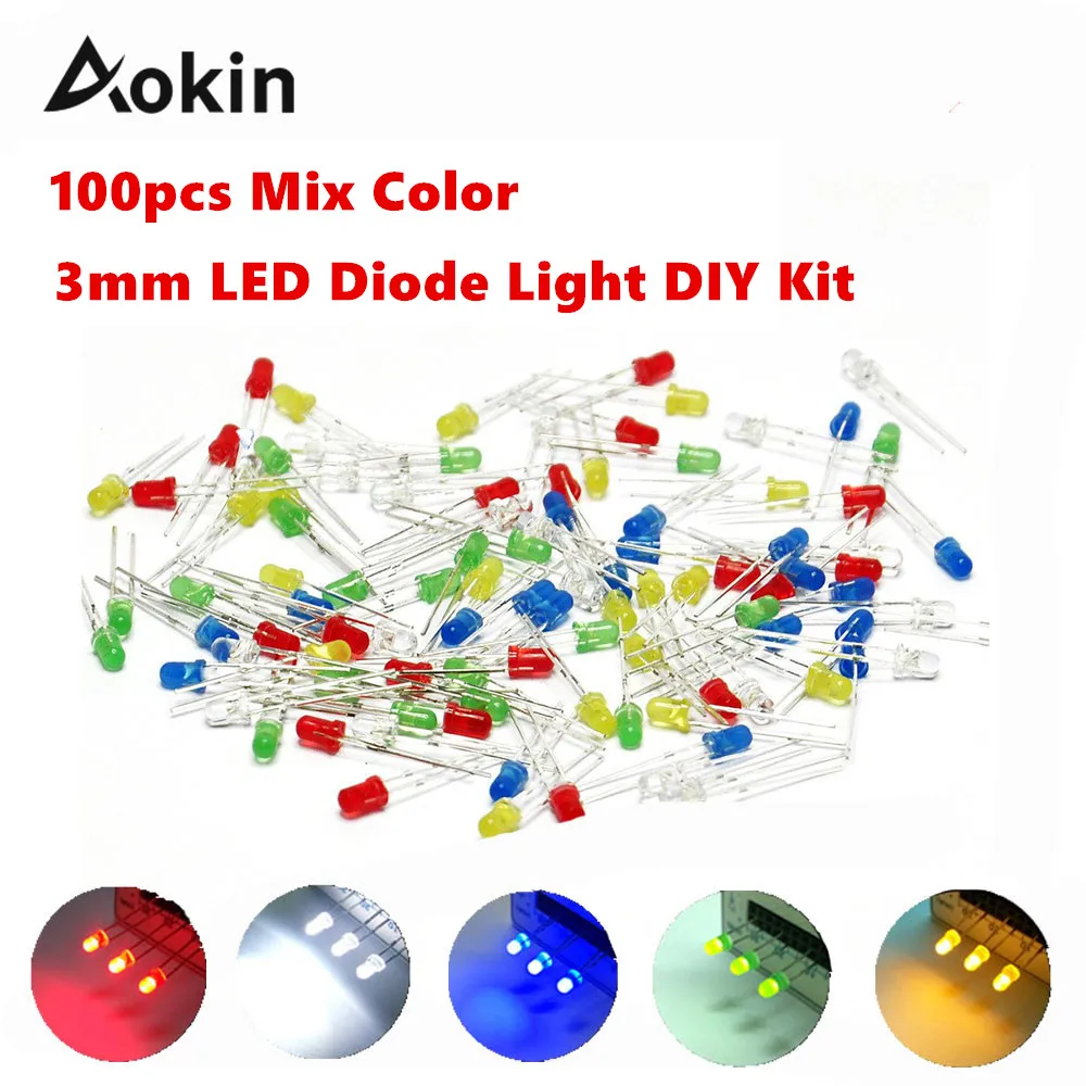 

3mm Light Diode DIY Kit White Yellow Red Blue Green Round Water Clear Top LED Light Emitting Diodes Lamp Bulbs
