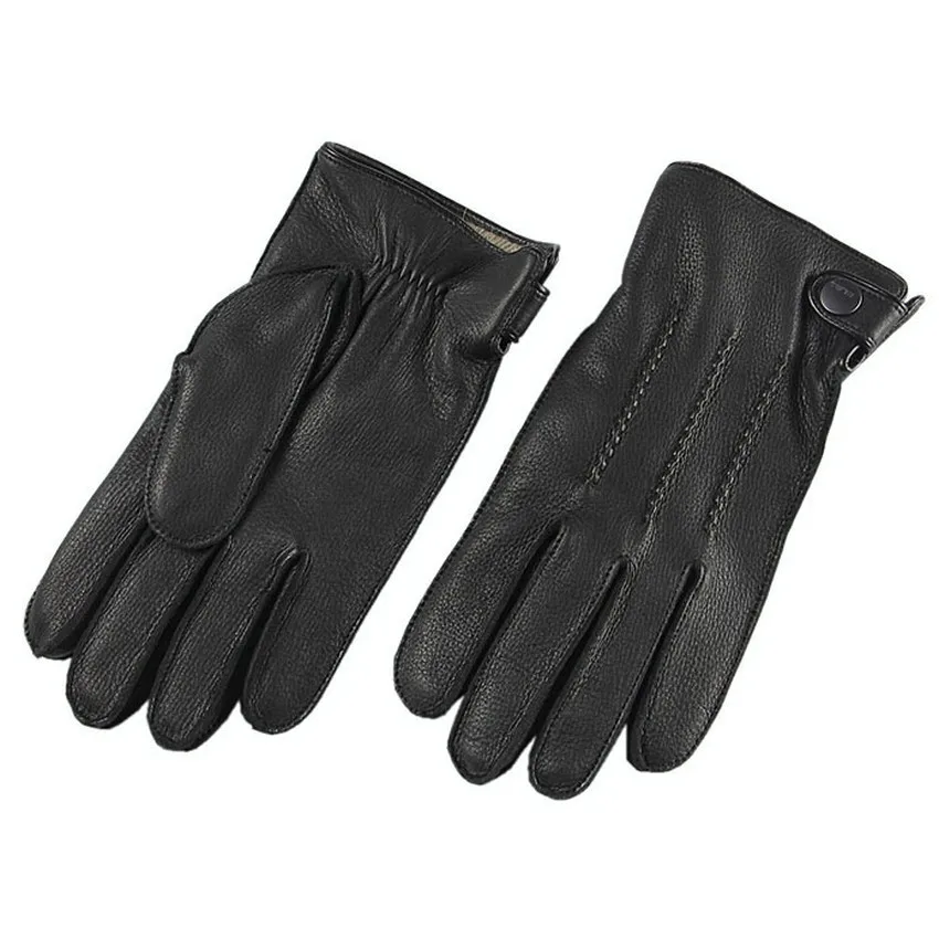 EM012WR  fashion men buckskin gloves winter warm men deerskin gloves wrist genuine leather gloves for male