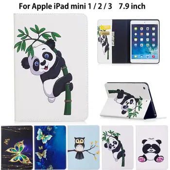 

For iPad Mini 1 2 3 ,Fashion Panda Owl Pattern Case For Apple iPad Mini1 Mini2 Mini3 Cover Smart Case Funda Tablet PU Stand Case