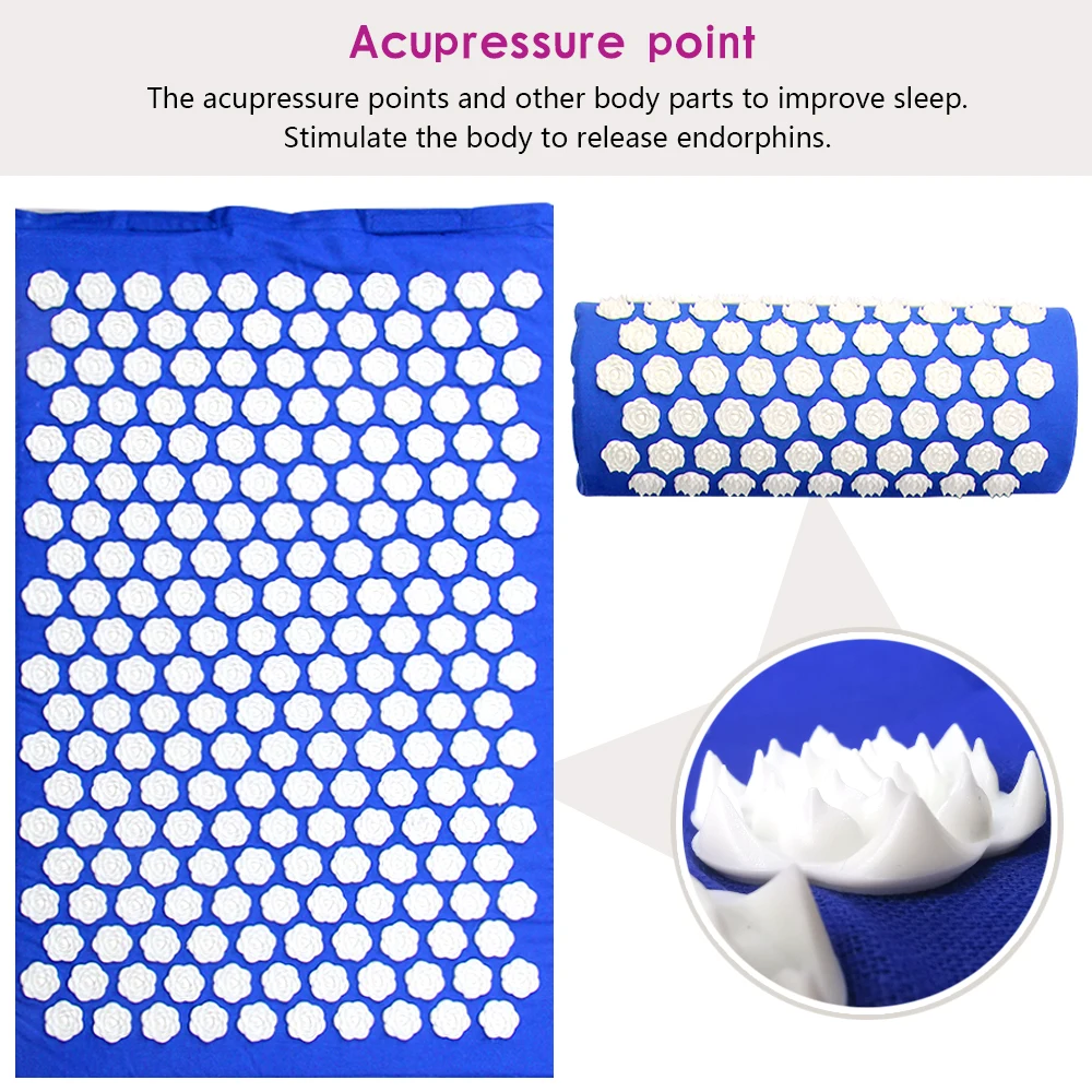 Acupressure Massage Mat and Pillow Set Relieve Stress Tension Pain Acupuncture Cushion with Carry Bag(Lotus shape)