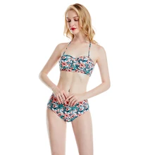 Женский модный сексуальный купальник пуш-ап с цветочным принтом, женская одежда для сна, милые трусики для девочек, комплект с бюстгальтером