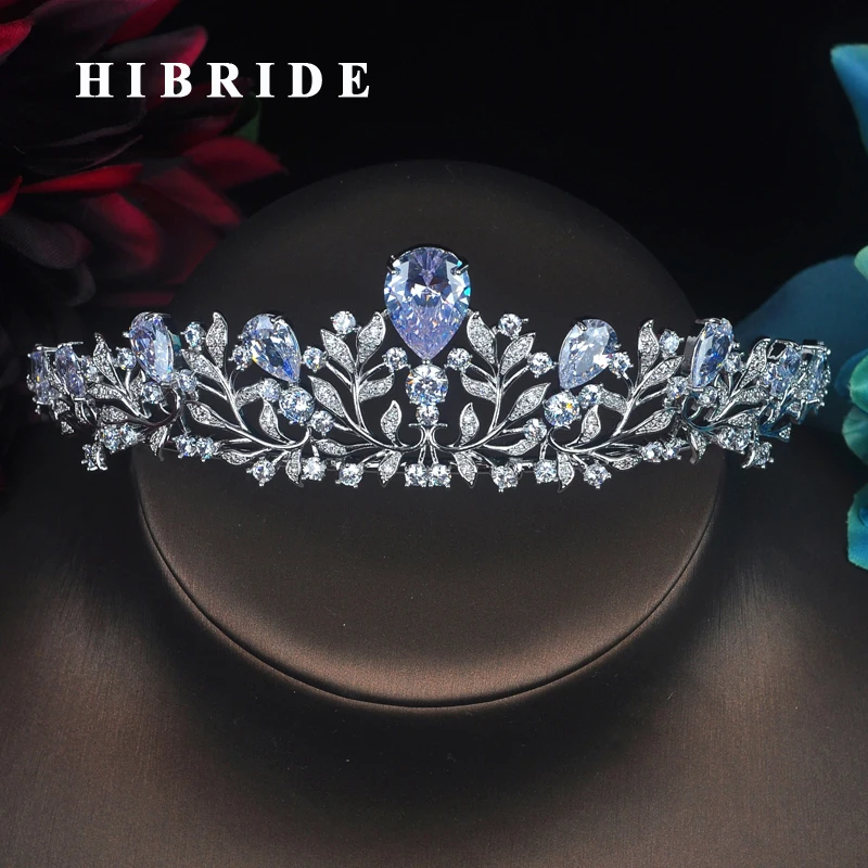 

HIBRIDE Fashion Flower Shape Headband Noble Cubic Zircon Crown And Tiaras Bridal Hair Accessories For Wedding Gifts C-60