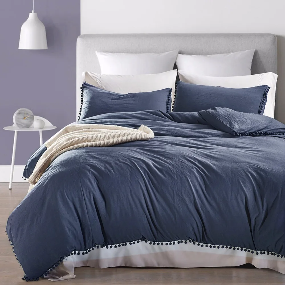 

Stone Washed Bedding USA/EURO Size Duvet Cover set Ball decoration Bedding Sets Bedclothes Twin Full Queen Double King