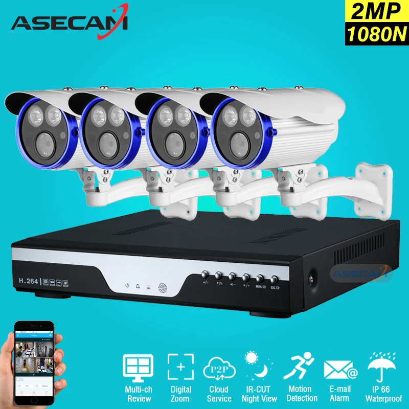 

ASECAM 4CH 1080p CCTV Camera DVR AHD 2MP Home Outdoor Array Security Camera System Kit P2P Surveillance Motion detection