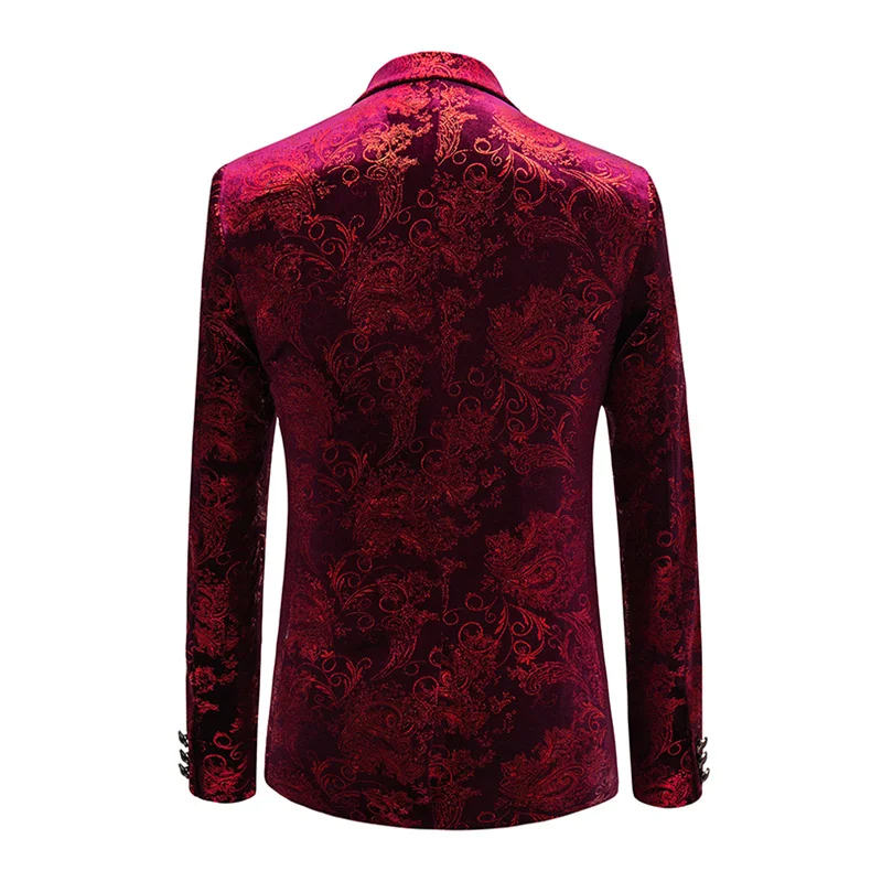 Бархатный Серебряный Блейзер, мужские куртки с цветочным принтом пейсли, винный красный золотой сценический пиджак, элегантный свадебный Мужской Блейзер размера плюс M-6XL