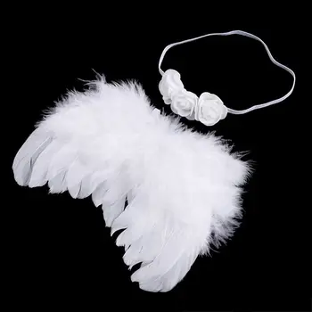 

HOT SALE Baby newborn photo shoot costume angel wings photography post angel feather with flower hair band