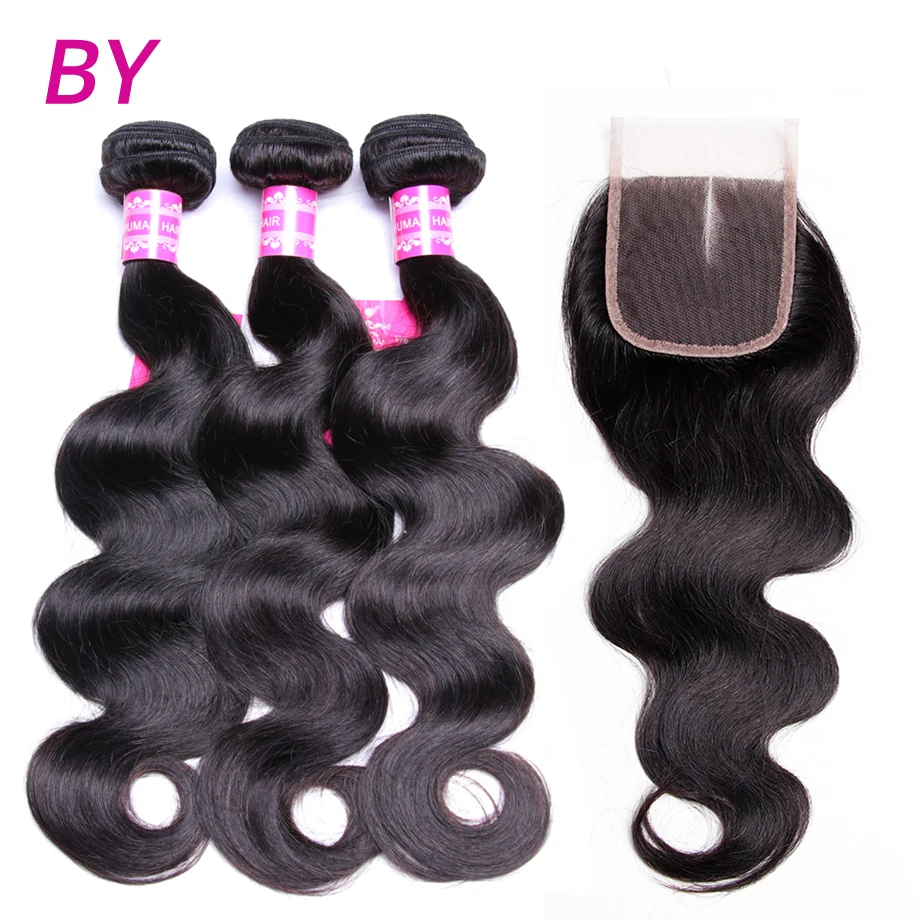 BY Malaysian Body Wave 3 Bundles With 4x4 Lace Closure Non-Remy Hair Bundle For Salon Hair Extension body-wave